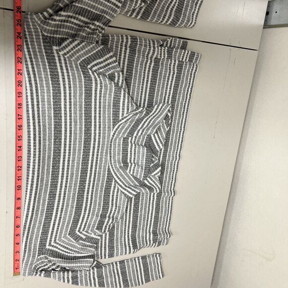 Chico’s Zenergy Cowl Neck Sweater Women’s 3 XL 16/18 Gray White Striped Ribbed - Picture 12 of 15